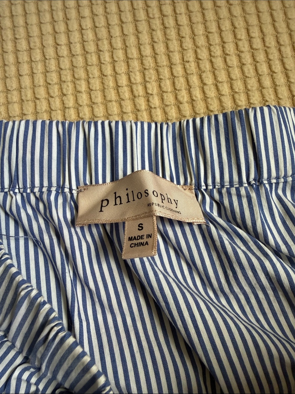 Philosophy Blue and White Striped Off-Shoulder Shirt - Picture 2 of 7
